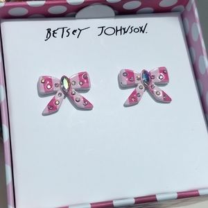 Betsey Johnson Pink Gingham Bow Stud Earrings